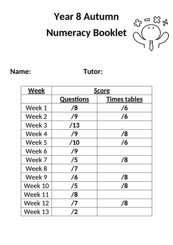 Year 8 Autumn Term Numeracy Booklet with Cross-Curricular Links