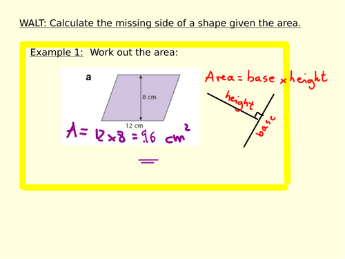 Calculate the missing side of a shape given the area