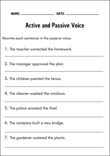 Active and Passive Voice Grammar Practice Worksheets