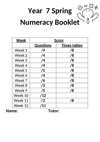 Year 7 Spring Term Numeracy Booklet with Cross-Curricular Links