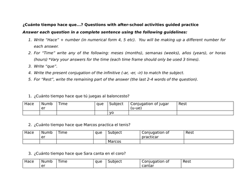¿Cuánto tiempo hace que...? Questions with after-school activities guided practi