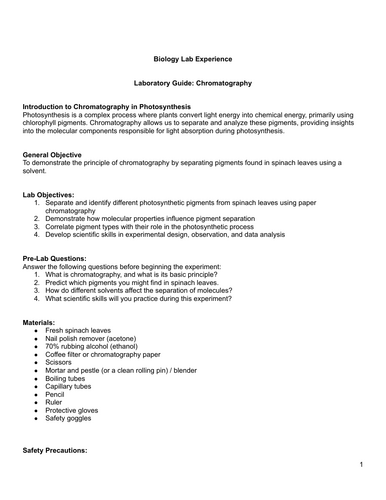 Lab activity: Chromatography (leafy greens)