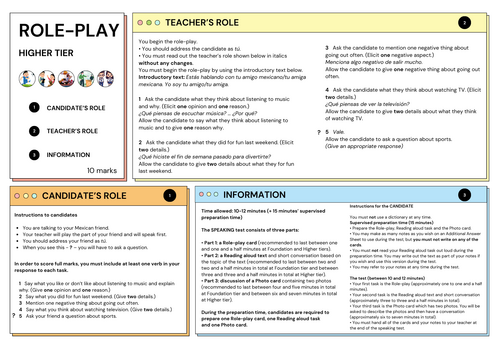 Exam practice GCSE MFL 2024 Role-Play Scenarios (Higher Tier) Sample material
