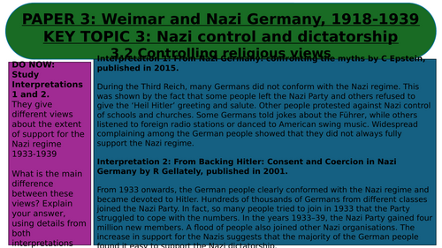 EDEXCEL GCSE HISTORY WEIMAR AND NAZI GERMANY LESSON 25 CONTROLLING RELIGIOUS VIEWS