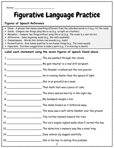 Idioms, Similes, & Metaphors: Figurative Language Identification Packet