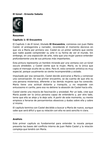 El túnel by Ernesto Sabato – Summary and Analysis - Chapter 1: El Encuentro