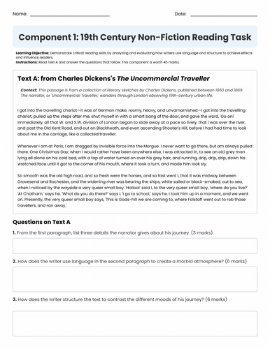 WJEC EDUQAS GCSE English Language Component 1 19th Century text practice