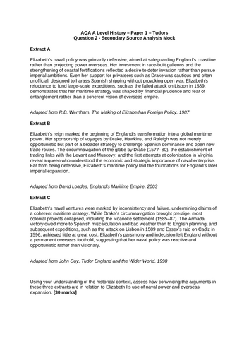AQA Source Paper Mock Sets 1 & 2 - The Tudors: England, 1485–1603 A Level History Paper 1C