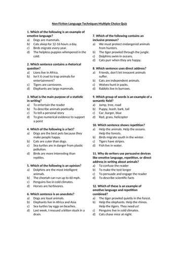 Non Fiction Language Techniques Multiple Choice Quiz