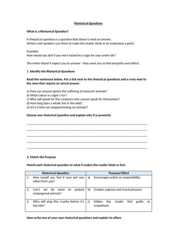 Rhetorical Question Homework Worksheet