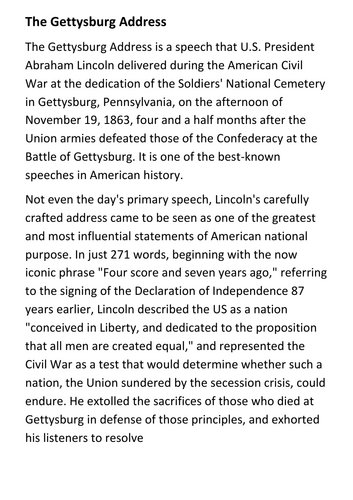 The Gettysburg Address Handout