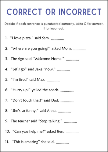 Printable Quotation Marks and Dialogue Grammar Practice Worksheets for Grade 1, 2, 3