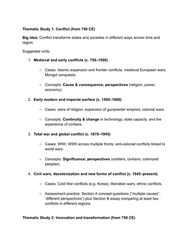 2026 NEW IB DP HISTORY THEMATIC STUDIES COURSE OUTLINES