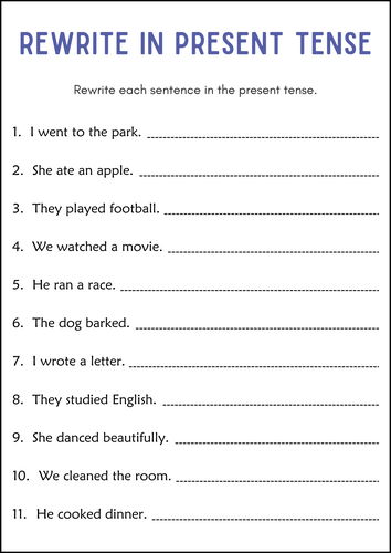Printable Past and Present Tense Verbs Grammar Worksheets - Tenses of Verbs