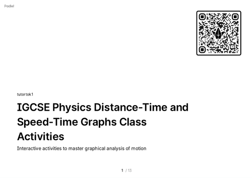 FREE Activities - iGCSE Physics 1.2 Motion