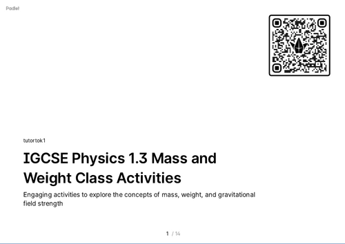 FREE Activities - iGCSE Physics 1.3 Mass and Weight