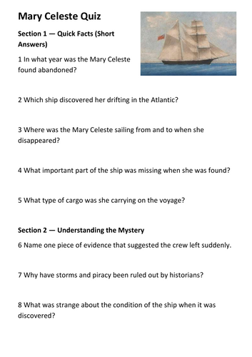 Mary Celeste Quiz