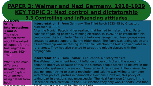 EDEXCEL GCSE HISTORY WEIMAR AND NAZI GERMANY LESSONS 26/27 INFLUENCING AND CONTROLLING ATTITUDES