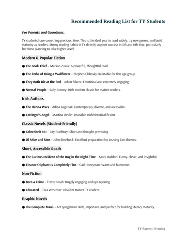 Editable Reading Lists for Parent Meetings