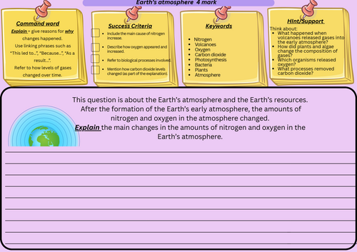 Changes in the Earth’s Atmosphere – GCSE Chemistry 4 Mark Explain Question Scaffolded Worksheet