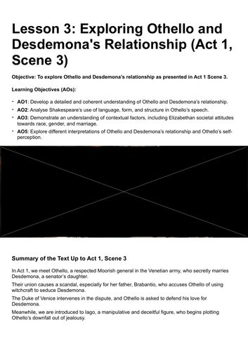 A-Level Literature - Othello Lesson 3: Othello’s Speech in A1S3 – Love, Identity, and Storytelling