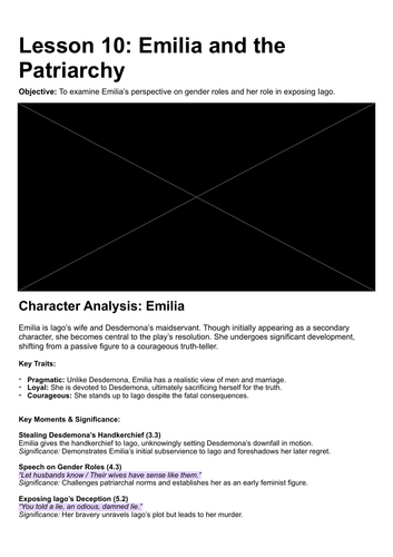 A-Level Literature - Othello Lesson 10: Emilia and the Challenge to Patriarchy