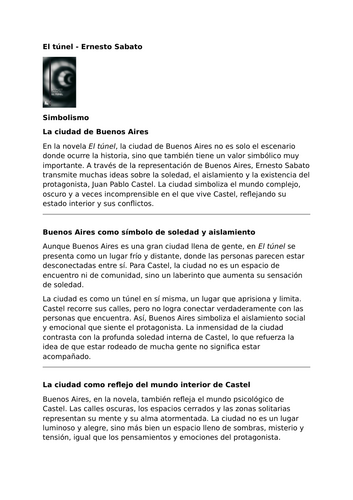 El túnel by Ernesto Sabato – Symbolism: The City of Buenos Aires