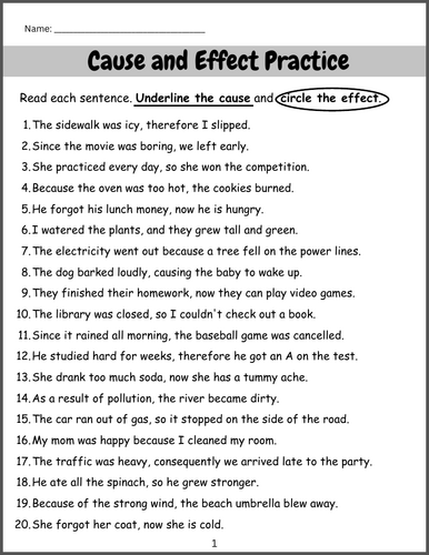 Cause and Effect Worksheets (4-Pack)