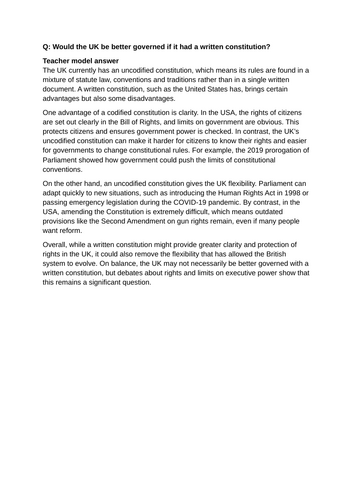 L4 The relationship between the institutions that form the British Constitution