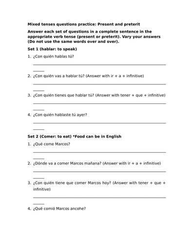 Mixed tenses questions practice: Present and preterit