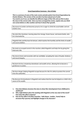Great Expectations Summary Worksheet