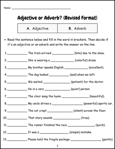 Adjective and Adverb, Grammar Worksheets with Answers
