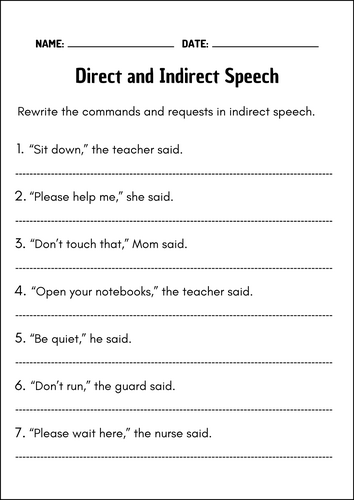 Direct and Indirect Speech Worksheets | Reported Speech | Grammar | Activities