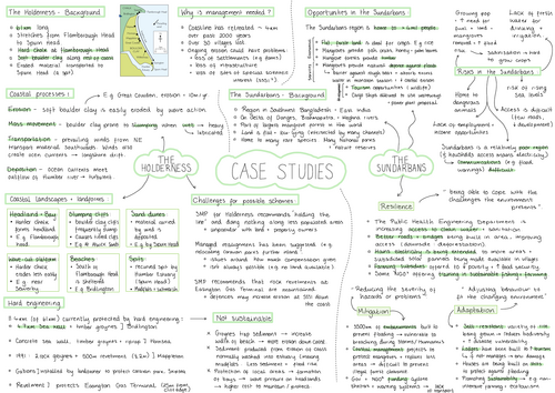 FREE - AQA A-level Geography Mind Map - 3.1.3 Coasts - Case Studies (Holderness & Sundarbans)