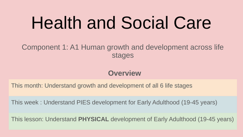BTEC Health and Social Care Tech Award A1- Physical Development- Early Adulthood