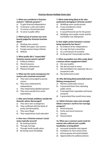 Victorian Women Multiple Choice Quiz