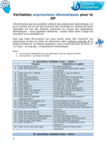 Véritables expressions idiomatiques pour le IB DP French B