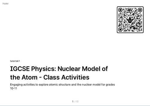 FREE Activities - iGCSE Physics 5.1 The Nuclear model of the atom