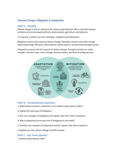 Climate Change: Mitigation and Adaptation Worksheets