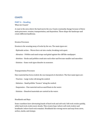 Coasts Worksheets (Independent)