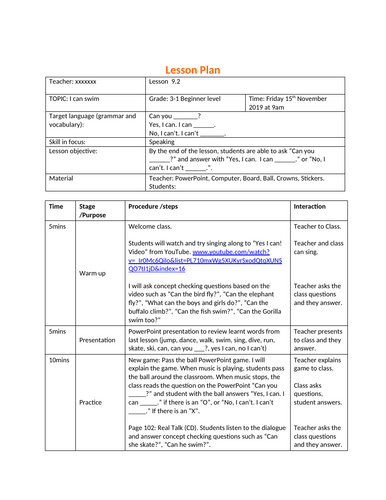 ESL Lesson Plan Example