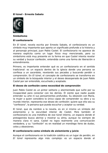 El túnel by Ernesto Sabato – Symbolism – The confessional