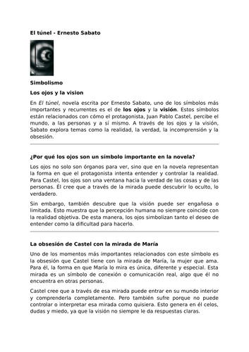 El túnel by Ernesto Sabato – Symbolism – Eyes and Vision