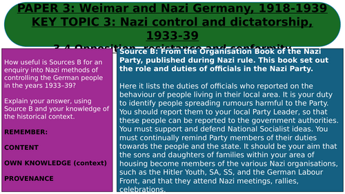 EDEXCEL GCSE HISTORY WEIMAR AND NAZI GERMANY LESSON 29 OPPOSITION FROM YOUNG PEOPLE