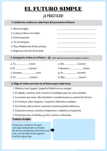 Spanish Future Simple practice Futuro simple