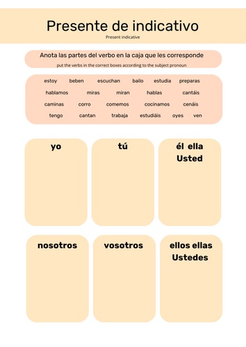 Spanish Presente de indicativo sortear Present indicative Sorting task