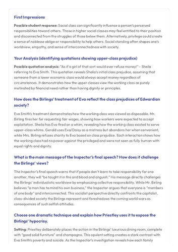 GCSE English Lit Revision - An Inspector Calls - Class Themes