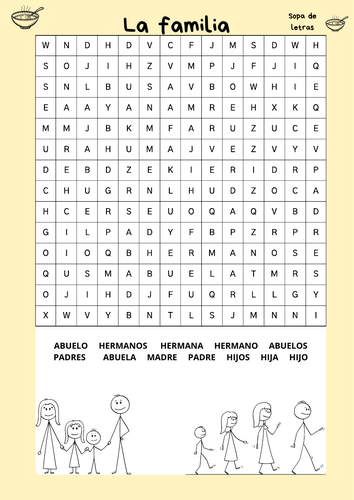 La familia wordsearch sopa de letras Spanish