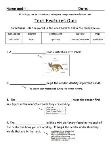 {Freebie!} Text Features Quiz