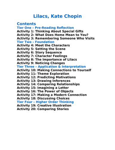 Lilacs Kate Chopin - 20 Differentiated Activities